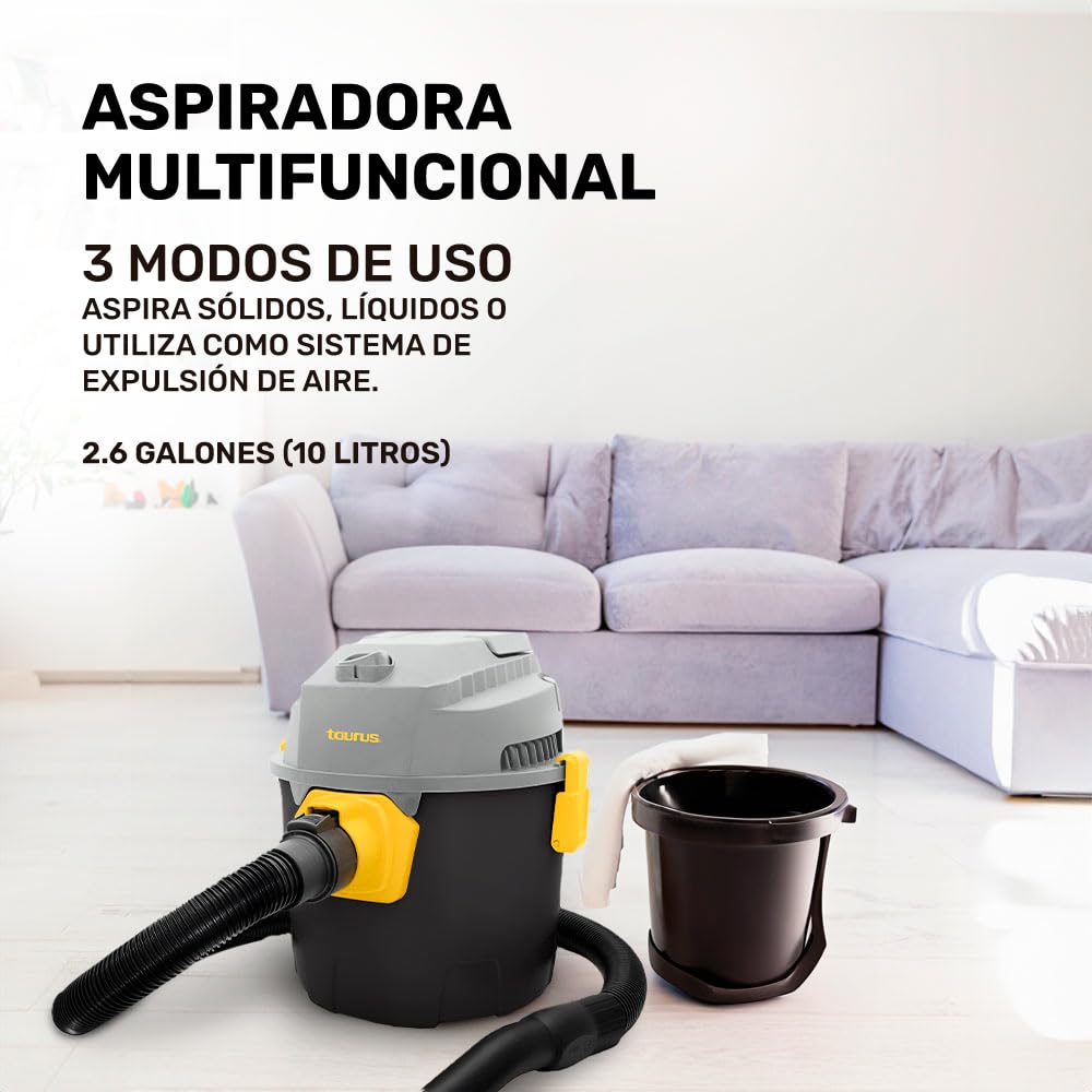 Aspiradora Taurus Hurricane 3 Modos Wet Dry Potente Succión 2.6 Galones con Manguera 1.2 m Incluye Accesorios