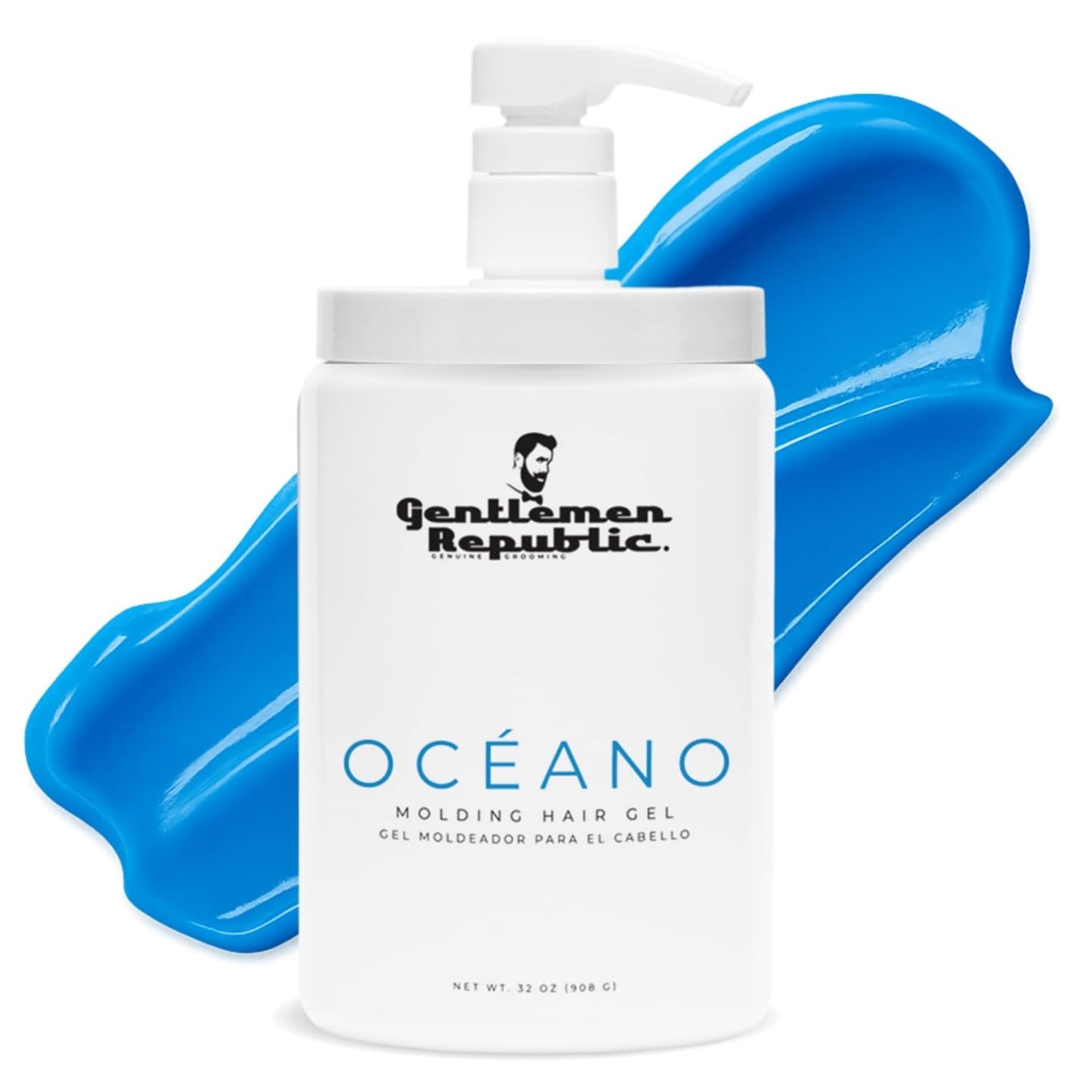 Gentlemen Republic Genuine Grooming Gentlemen Republic - Gel Oceano de 32 Oz con Bomba, Fijaci?n Fuerte y Alto Brillo para Todo Tipo de Cabello, 100% Libre de Alcohol y F?cil de Aplicar, F?rmula Profe