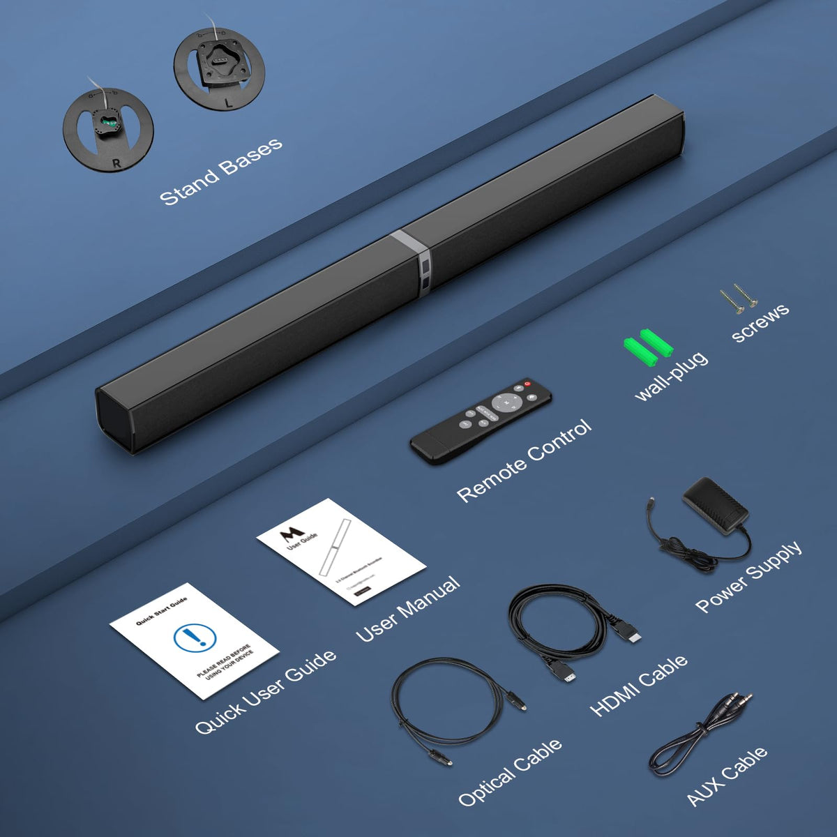 Barra de Sonido MZEIBO Negra Desmontable de 80 W con Graves Potentes para Smart TV