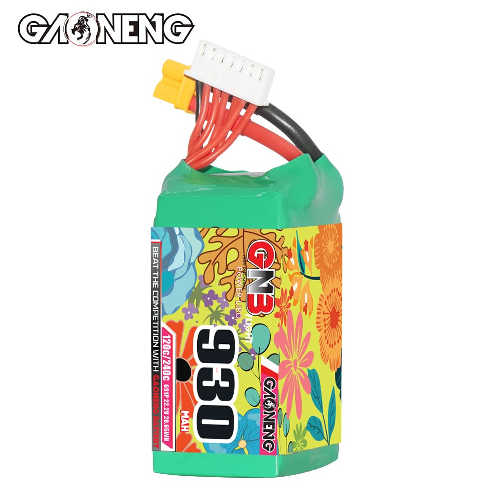 Gaoneng GNB LiPo Batería 6S 930mAh 22.2v 120c 240c para accesorios de dron de estilo última intervensión, piezas modelo aéreo DIY FPV Drone Racing Pack con enchufe XT30