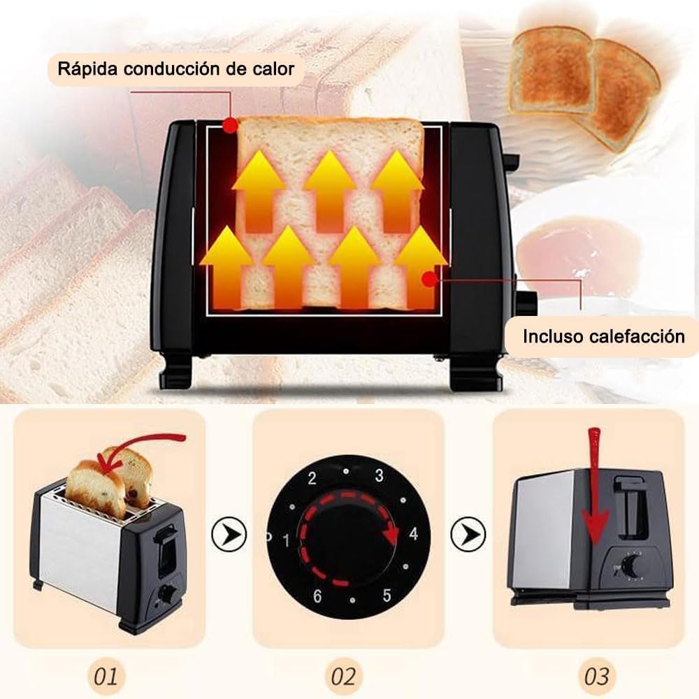 Tostador para Pan de 2 Rebanadas de Acero Inoxidable - Tostador Compacto con Tecnología de Tostado Avanzada, 6 Niveles de Tostado, Ranuras Extra Largas y Anchas, 650W (Plata)