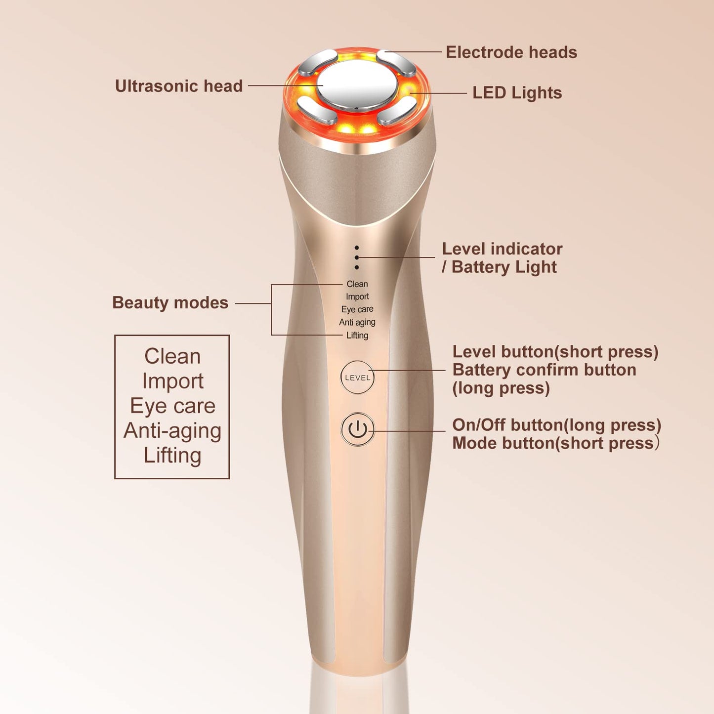 Máquina facial de alta frecuencia, 5 en 1 masajeador facial multifuncional de ajuste de la piel, máquina de terapia de luz para la cara