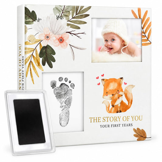 Libro de Recuerdos Natural para Bebés con Almohadilla de Tinta para Nuevas Mamás