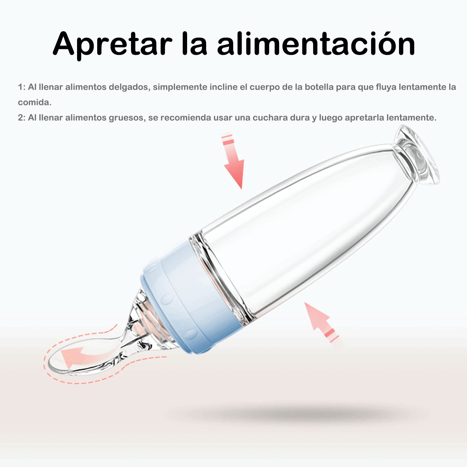 Biberón, diseño de ventosa de 90 ml Dispensador de alimentación de alimentos para bebés Cuchara de silicona para dispensar y alimentar alimentos para bebés (Azul)