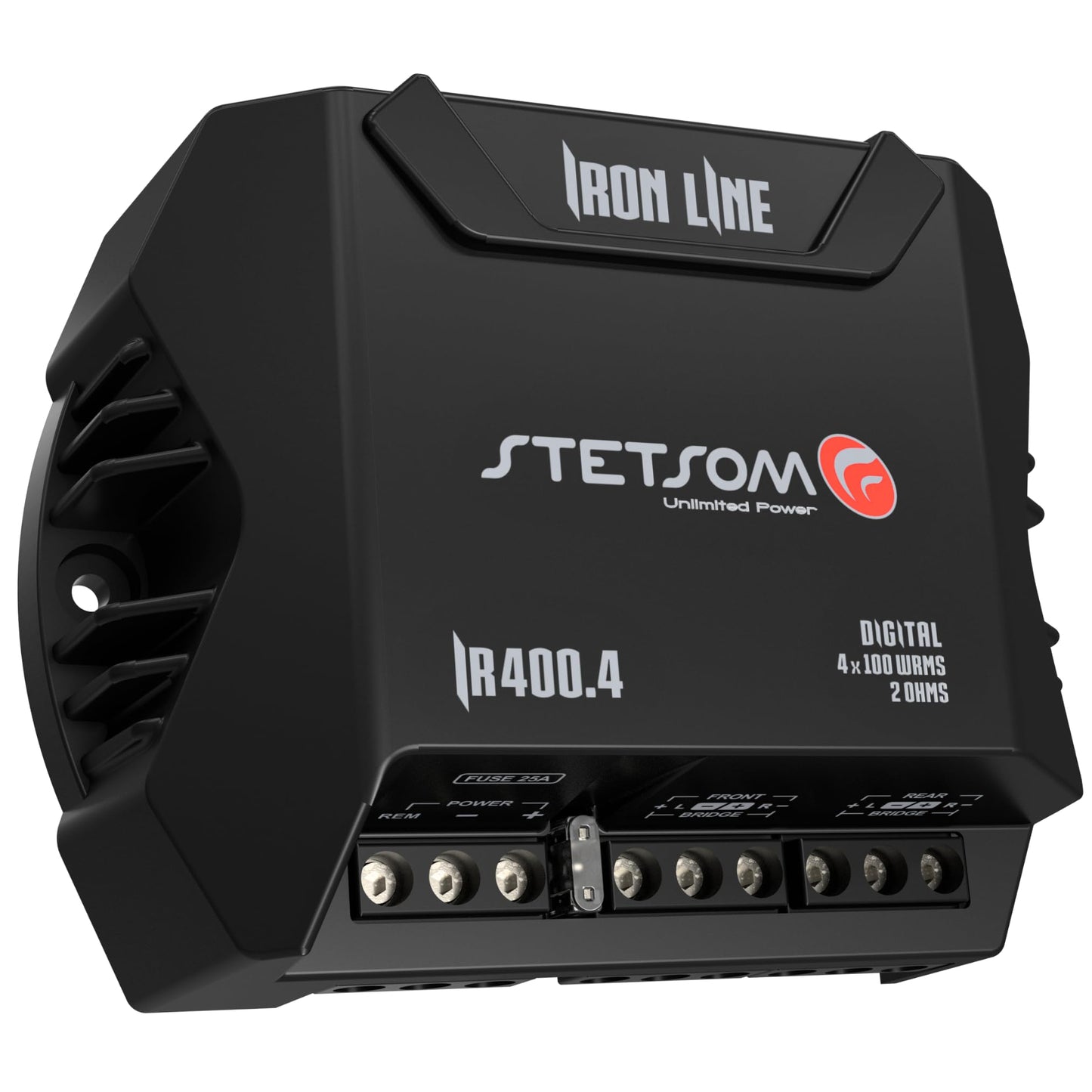 Amplificador Compacto IR400.4 STETSOM 2 Ohms Iron Line para Auto 400W 4 Canales