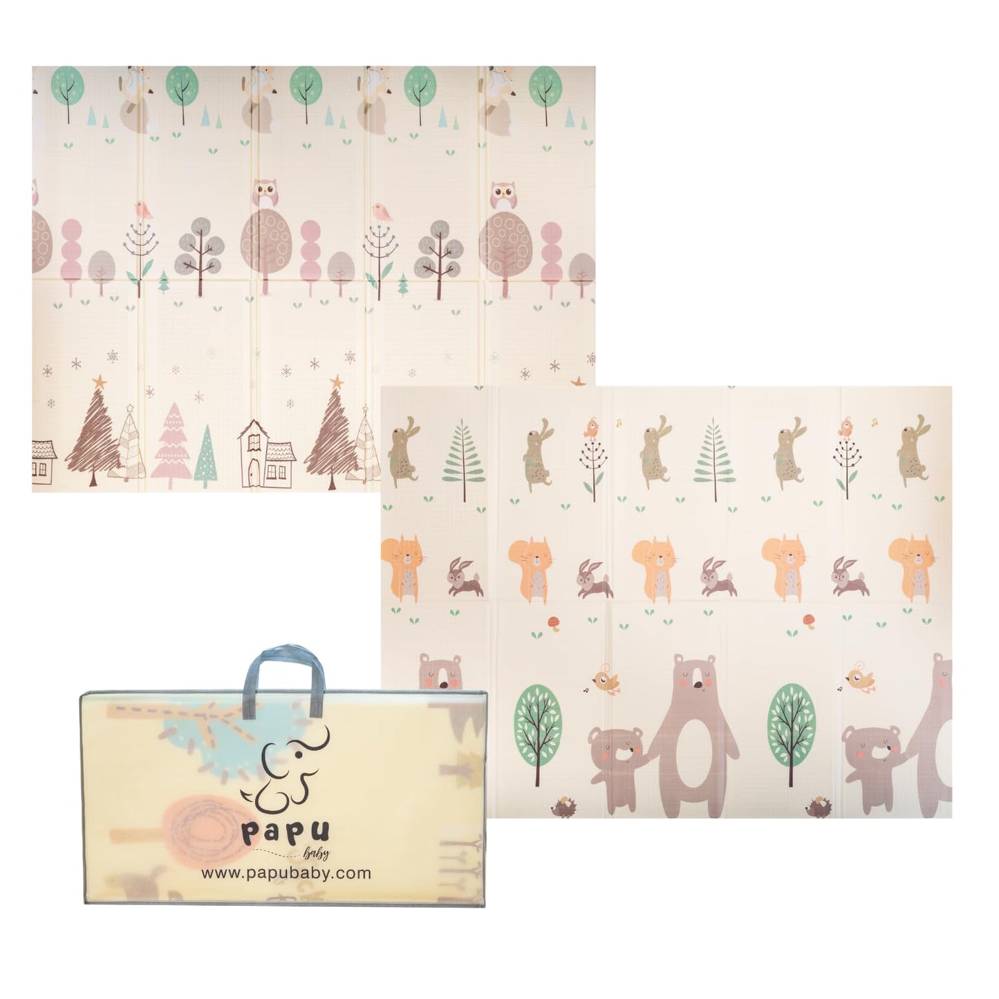 PAPU BABY Tapete de juego Plegable 1.55 x 2.00 para Bebés Doble Vista. Baby Play Mat. (Oso)