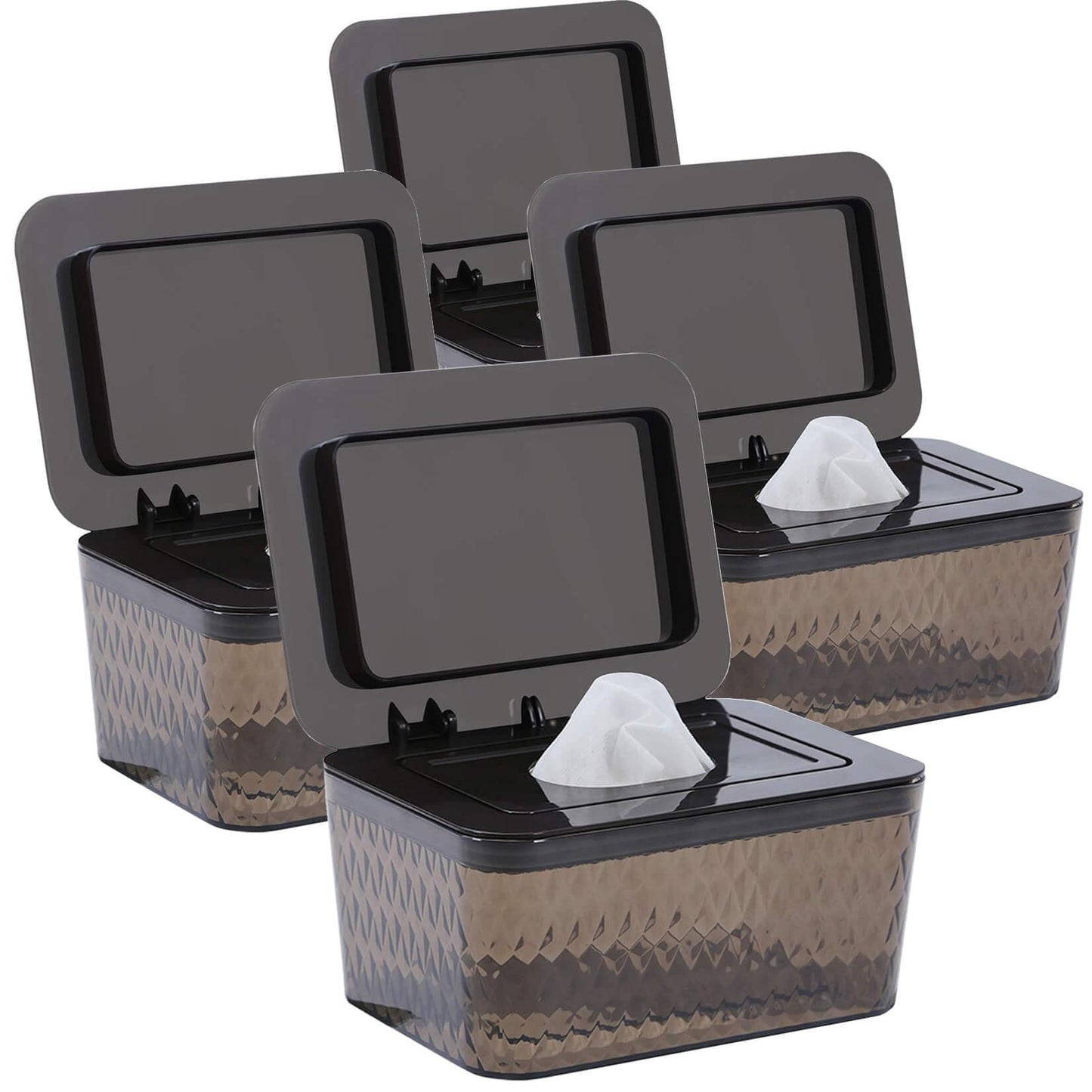 HSWT Juego de 4 Dispensadores de Toallitas - Dispensador de Toallitas con Sello - Porta Toallitas para Baño - Caja para Mantener las Toallitas Frescas, a Prueba de Polvo y Antideslizante