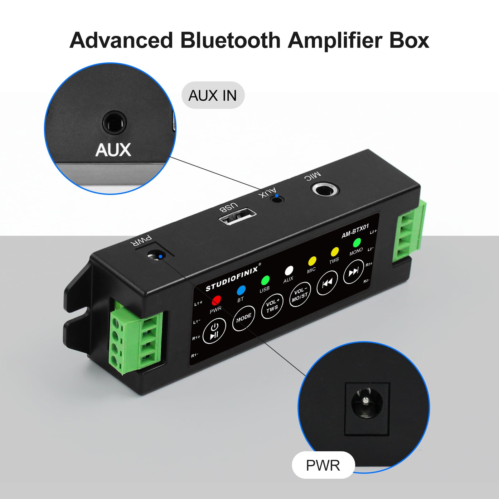 Mini Amplificador Bluetooth STUODIOFINIX Azul 4 Canales 120 W para Altavoces Pasivos