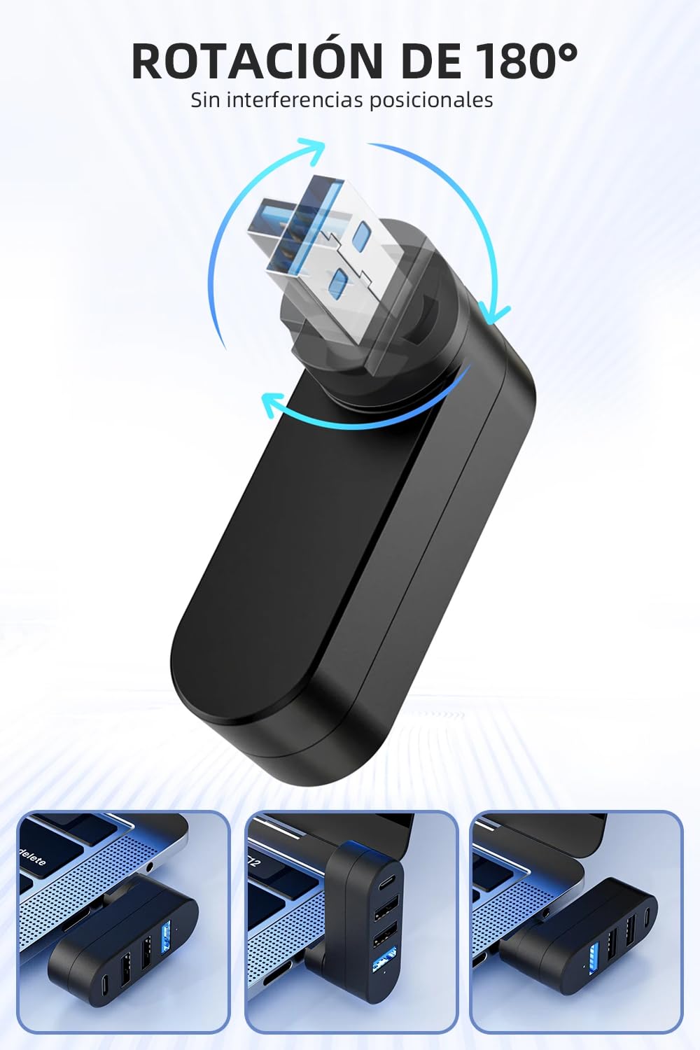 Hub USB 3.0, 4 en 1 Adaptador de USB 3.0 1 Puertos 5Gbps y USB 2.0 2 Puertos y USB C 1 Puertos, Compatible con PC, Laptop, PS4, PS5, Xbox, Disco U, Impresora, Memoria USB, Ratón, Teclado y Más