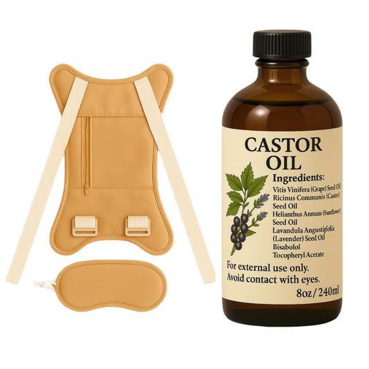 BESEFFIE Paquete de aceite de ricino orgánico - Kit de paquete de aceite de ricino para ombligo, algodón para desintoxicar el estómago, el hígado, el cuello, el abdomen y la cintura - Orgánico, prensa