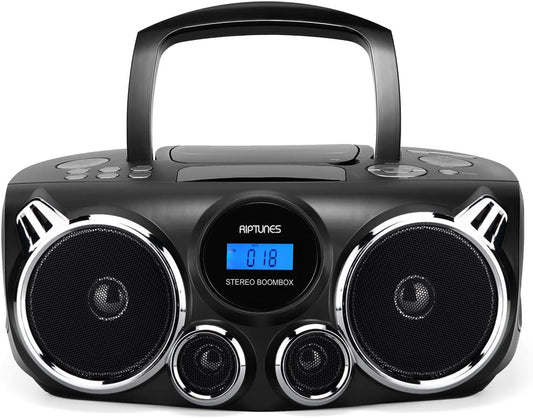 Reproductor de CD RIPTUNES Negro con Sonido Estéreo Bluetooth y Graves Mejorados