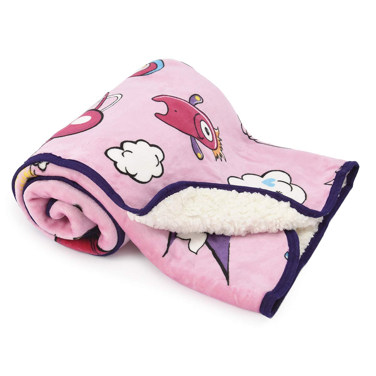 Cobija para bebe niña, calientita con forro de borrega, 1 M X 1.13 M. (Lila)