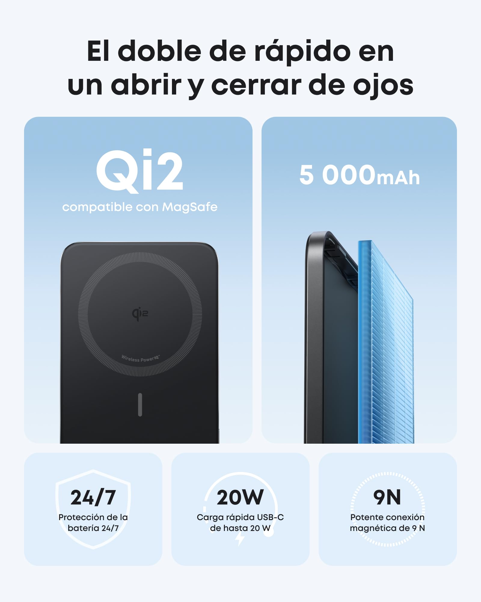 Batería Anker Nano 5.000mAh Ultradelgada Compatible con MagSafe iPhone