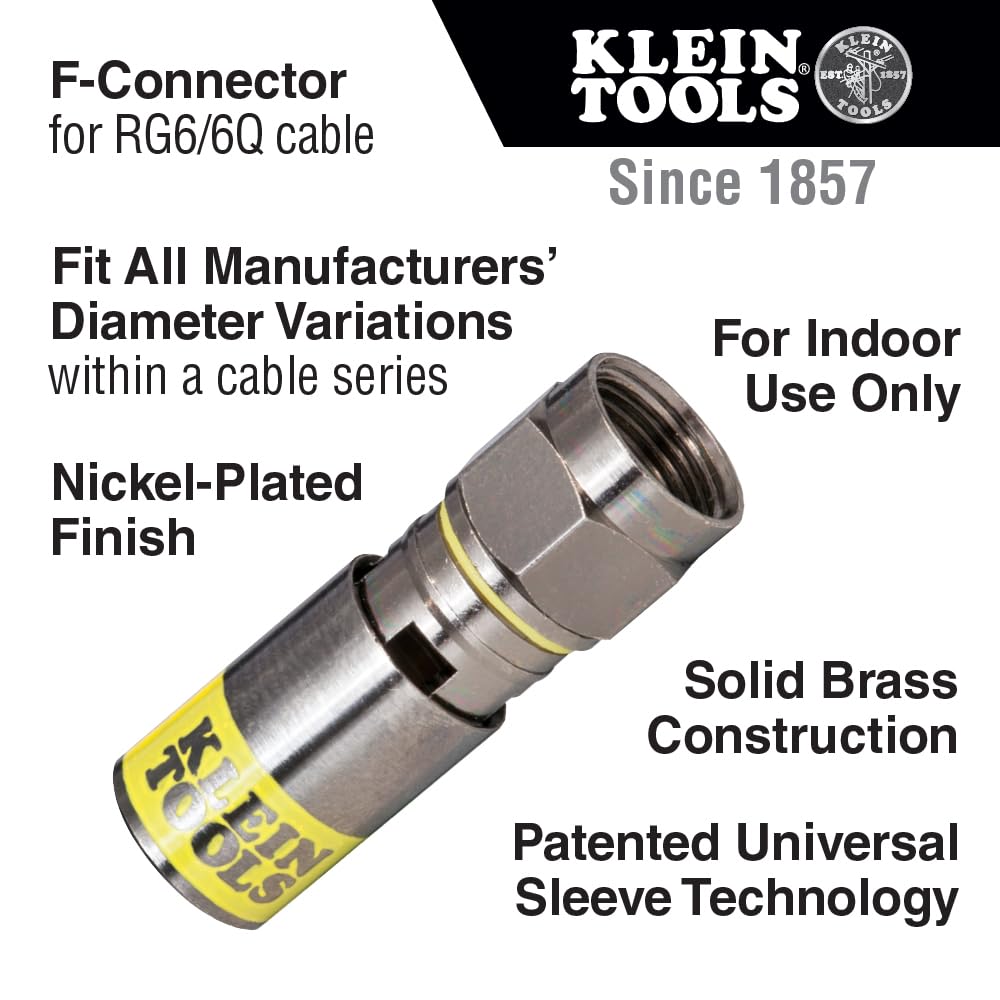 Klein Tools VDV812-606 Conector Compresión Universal F RG6-RG6Q Paquete con 10 pzas.