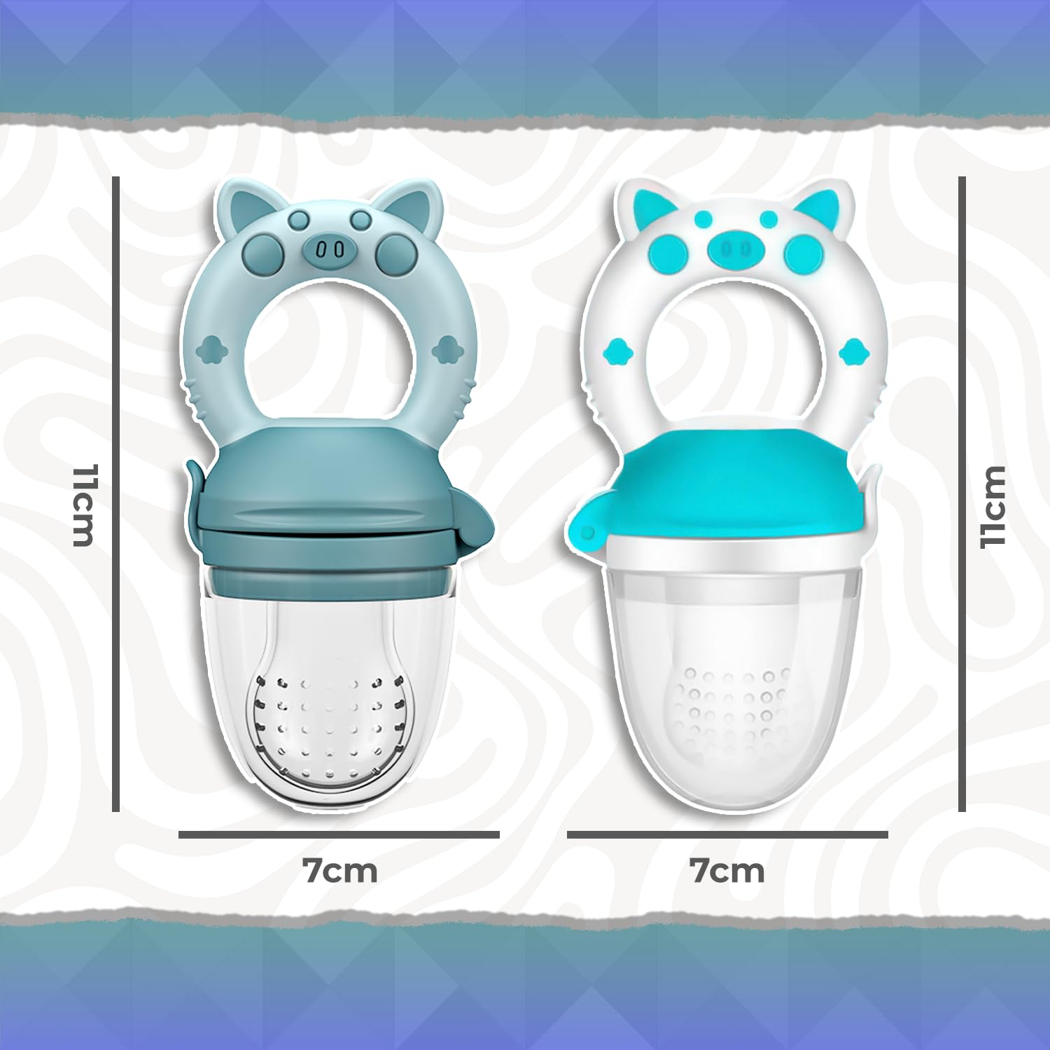 Chupones alimentadores para frutas y papillas con tapa libre de bpa, dibujos animados, 4m+ 2 piezas (pig azul y pig blanco azul)