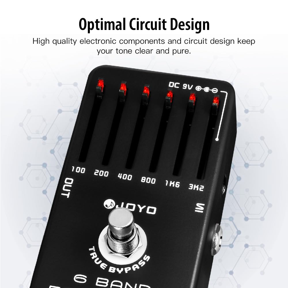JOYO EQ - Ecualizador de guitarra eléctrica de 6 bandas (100 Hz, 200 Hz, 400 Hz, 800 Hz, 1,6 kHz, 3,2 kHz) proporciona ± 18 dB para cada banda (JF-11)