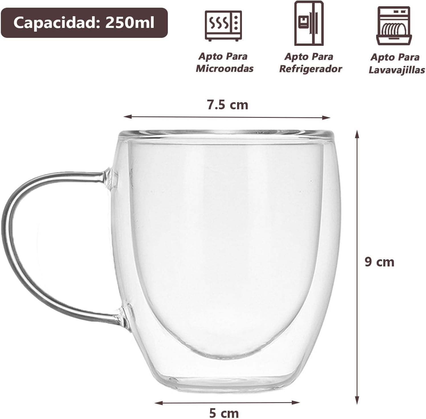 EasyWare Premium Set de Vasos y Tazas de Doble Pared de Vidrio Tèrmico Borosilicato Para Capucchino Espresso Té Café Etc (4 x 250ml)