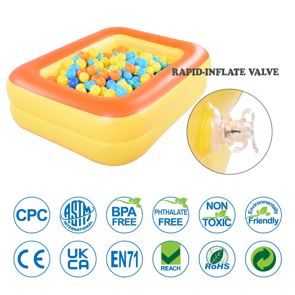 HIWENA Piscina inflable para niños, 45 "Orange Kids Pool Summer Water Diversión Bañera con fondo suave inflable