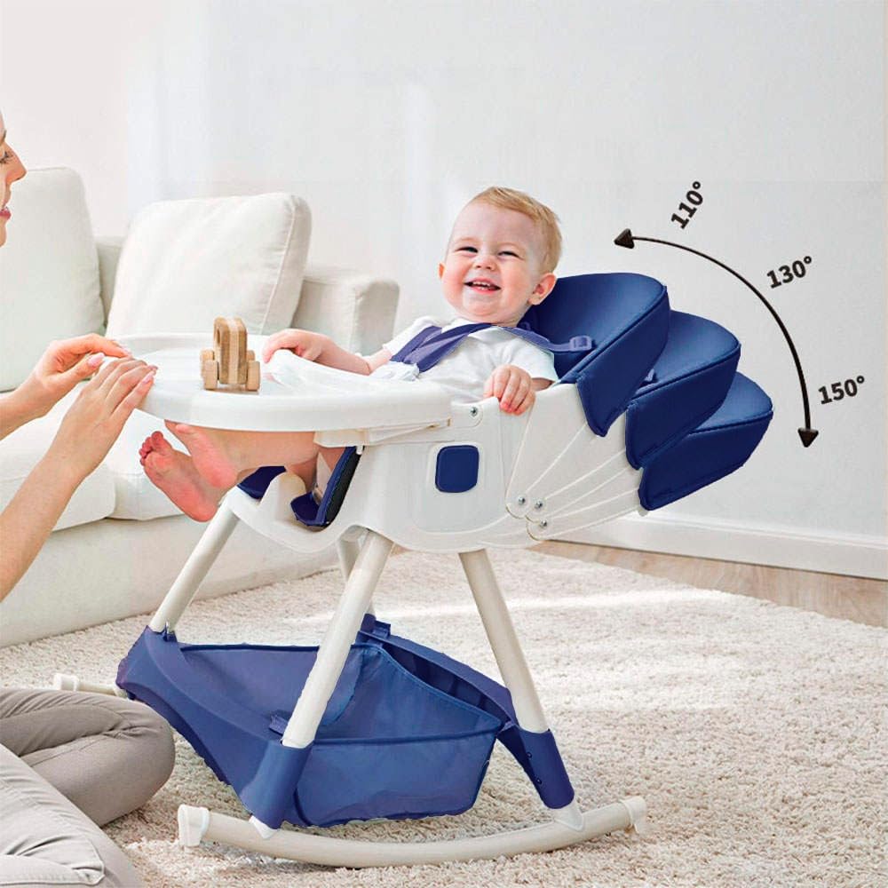 Silla alta para bebe, silla periquera para comer silla para bebe 6 en 1 con babero vaso entrenador y plato de comida, facil de armar, plegable multifuncion (Azul)