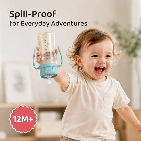 Taza para Beber sin BPA Grosmimi Transparente a Prueba de Derrames para Bebé Etapa 2