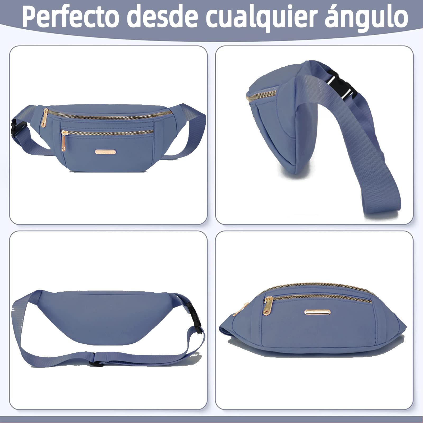 Cangurera PKDEF Negra Deportiva con Cinturón Impermeable Ajustable para Mujer