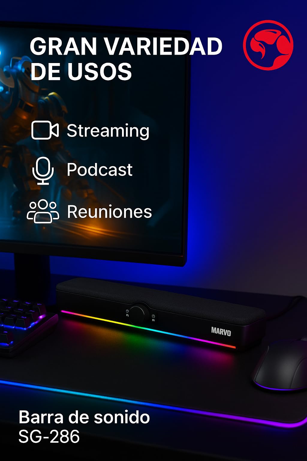 Barra de Sonido Gaming MARVO RGB SG-286 2X Driver 2''