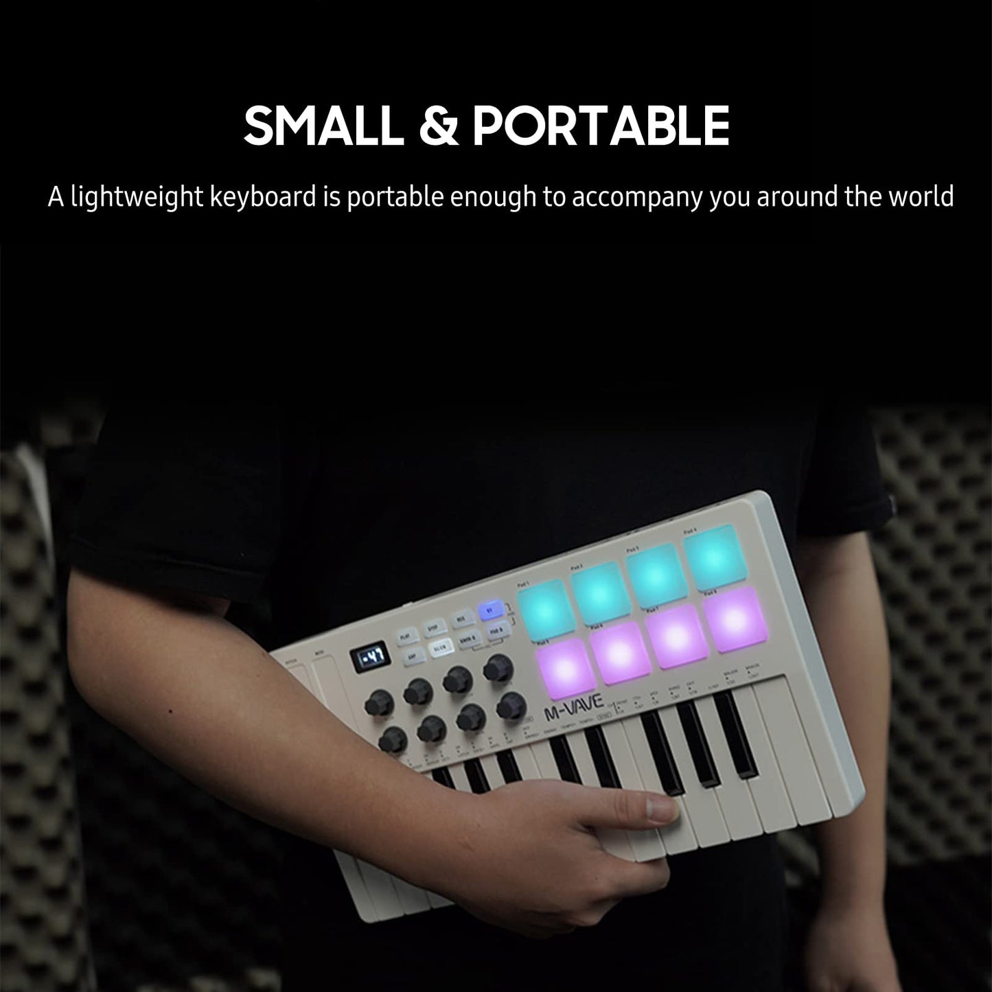 Laurio Teclado de Control Midi de 25 Teclas Mini Teclado USB portátil Controlador Midi con 25 Teclas sensibles a la Velocidad 8 Almohadillas retroiluminadas RGB 8 perillas
