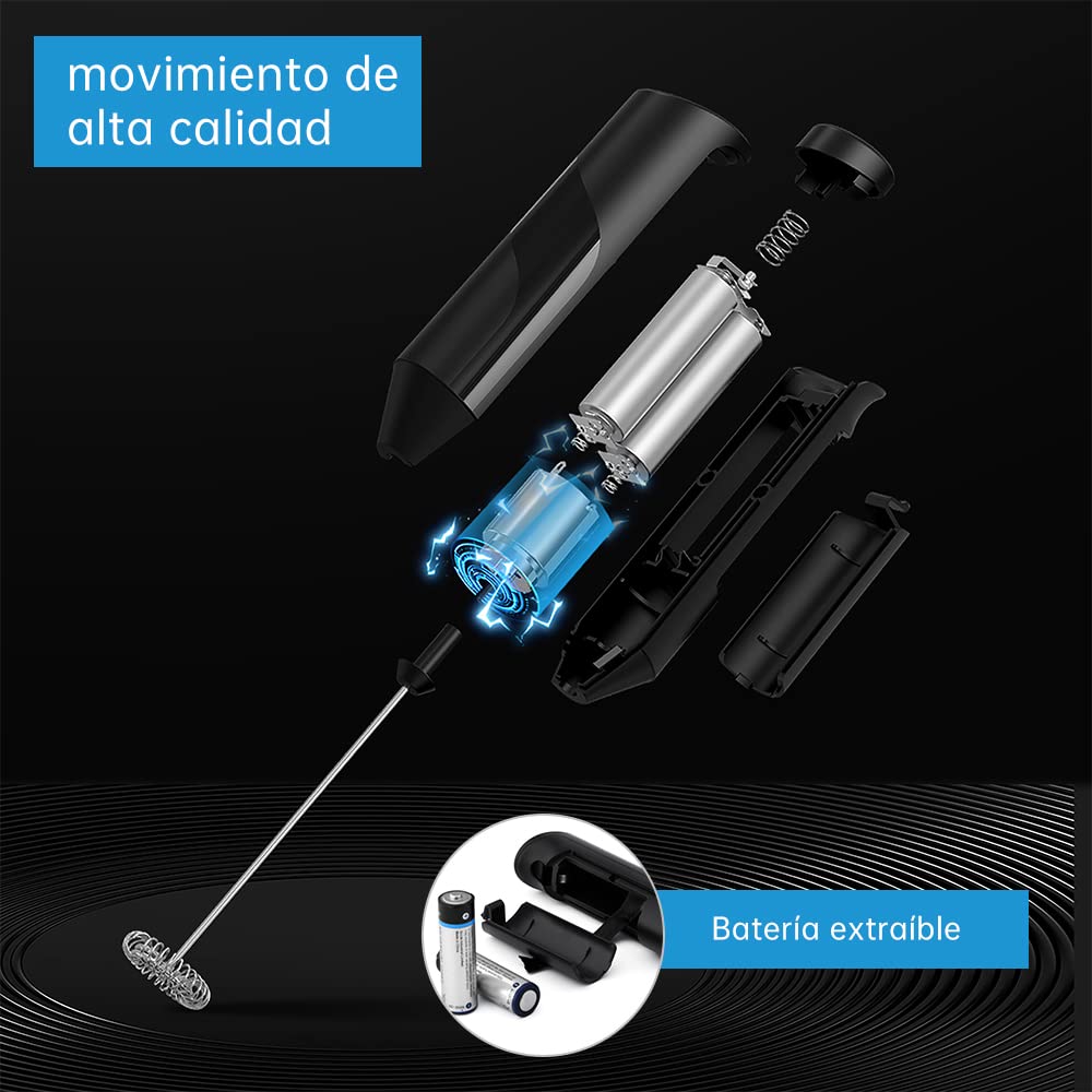 Espumador de Leche Eléctrico Acero Inoxidable Portátil para Lattes, Capuchino y Matcha