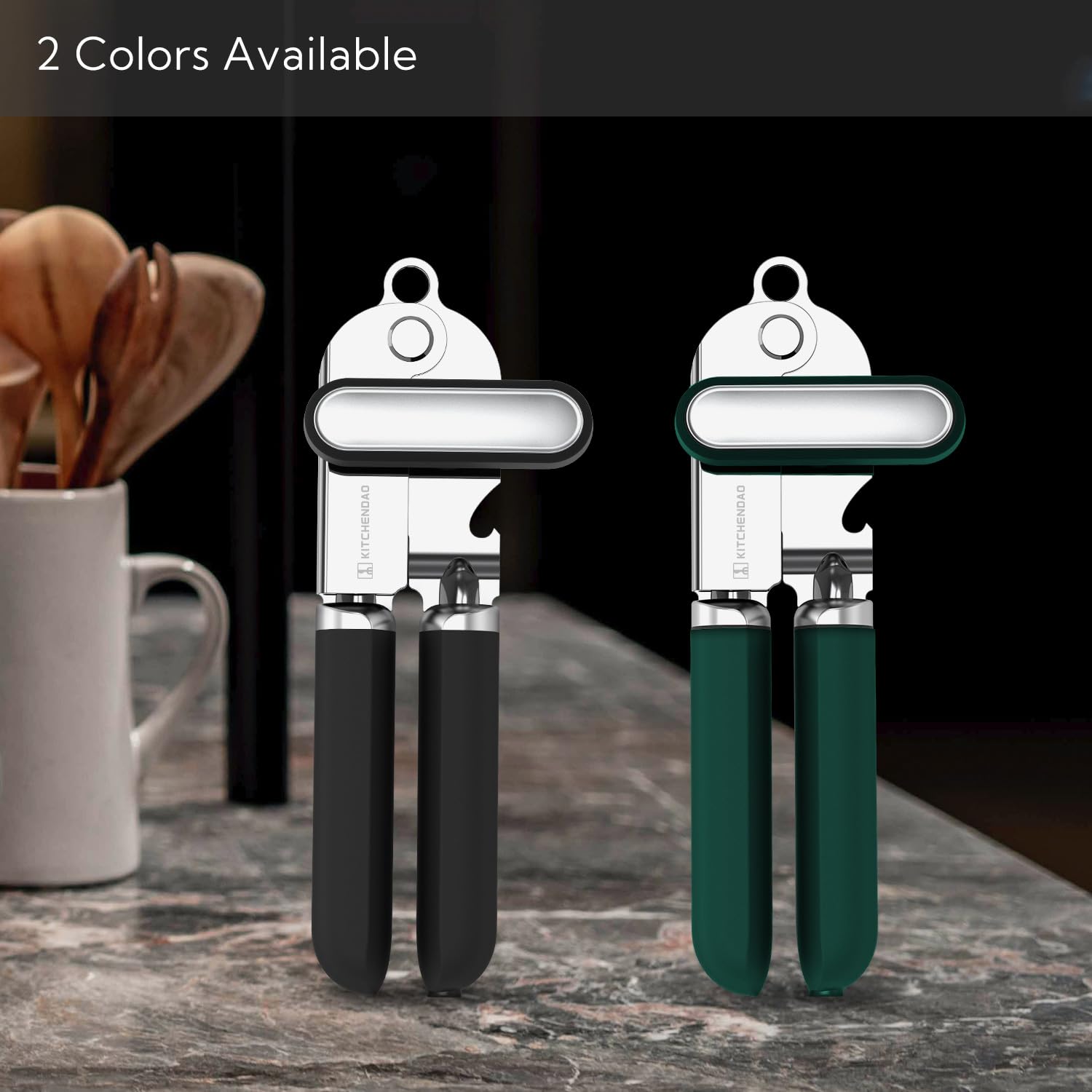 KITCHENDAO Abrelatas manual, abridor de latas de mano con imán, rueda de corte súper afilada para un corte de borde suave, perilla de gran tamaño de agarre para personas mayores y artritis, Negro