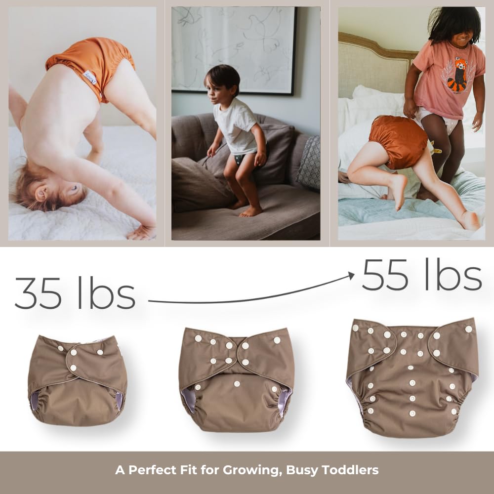 Nora's Nursery Pañales De Tela De Bolsillo Grande, Paquete De 7 Para Niños Pequeños De 35 A 55 Libras Con 1 Bolsa Húmeda, Funda Impermeable, Lavable, Reutilizable Y Talla Única Ajustable - Neutrales D