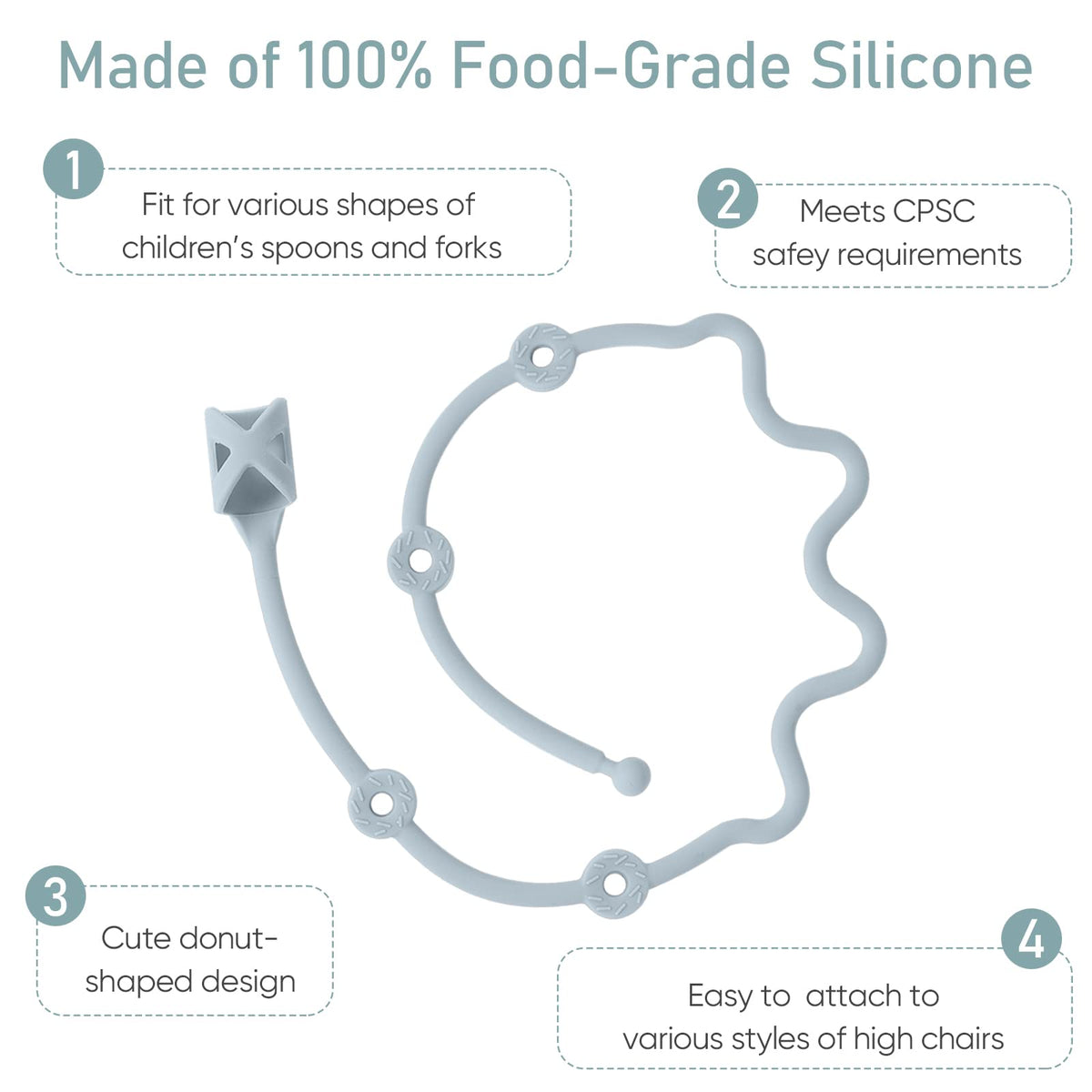 SMAutoLife - Utensilios para niños pequeños, tapas elásticas de silicona para tenedor y cuchara, correa de soporte de silicona de grado alimenticio para mantener el tenedor y la cuchara fuera del piso