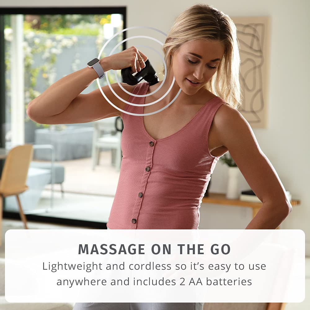 HoMedics Masajeador portátil de vibración de cuerpo completo, eficaz masaje dirigido y de cuerpo completo, niveles de intensidad alta y baja, mango ergonómico de fácil agarre, 3 accesorios intercambiables, 2 pilas AA incluidas