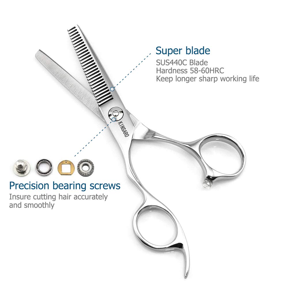 Tijeras para el cabello de mano izquierda Tijeras de adelgazamiento 5.5 Pulgadas Tijeras de barbero de mano izquierda Tijeras de adelgazamiento para el cabello Tijeras de barbero Kinsaro