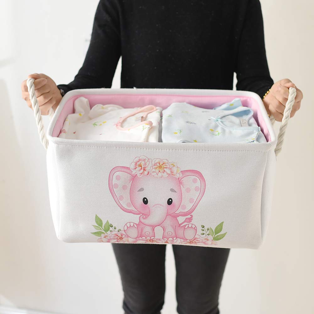 INough - Contenedores de almacenamiento de elefante rosa para niños, caja de regalo para bebé, cesta de almacenamiento plegable para ropa, cestas de tela para bebé, niños, habitación de guardería