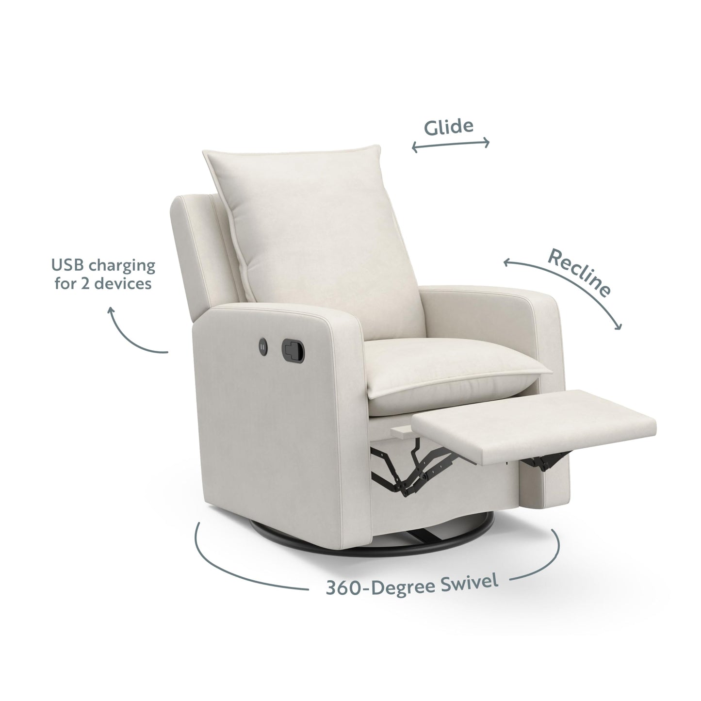 Sillón Reclinable Storkcraft Marfil con Puerto de Carga USB y Base Giratoria de 360 Grados