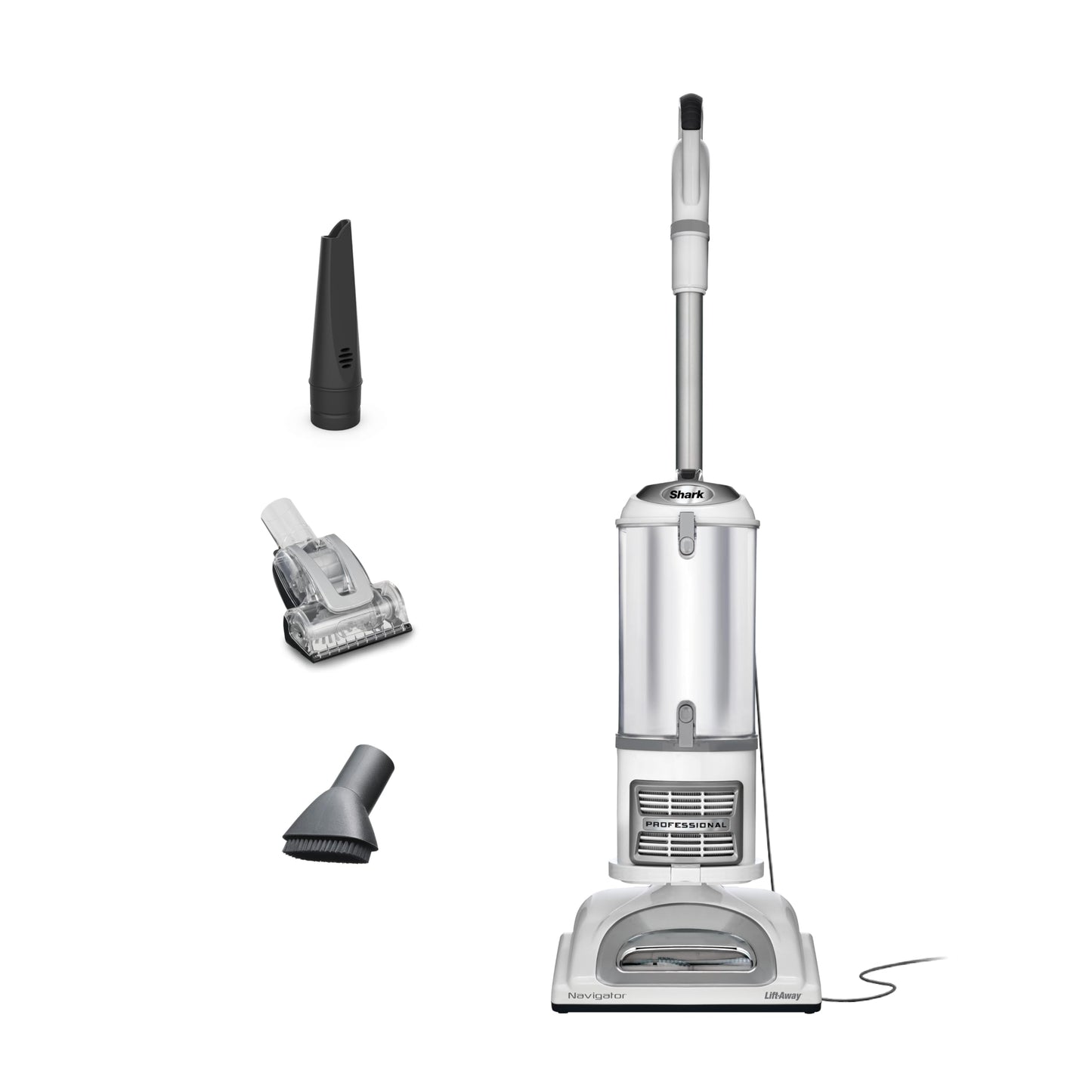 Shark NV356E S2 Navigator Lift-Away Aspiradora vertical profesional con cepillo para mascotas y herramienta para hendiduras, color blanco/plateado