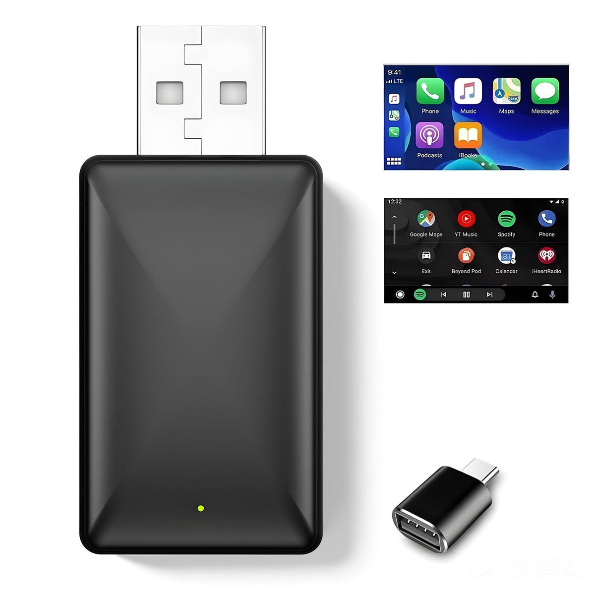Adaptador Inalámbrico CarPlay y Android Auto, Mini 2 en 1, Blanco, Exión Rápida y Estable WiFi de 5.8 GHz con Puerto USB USB-C