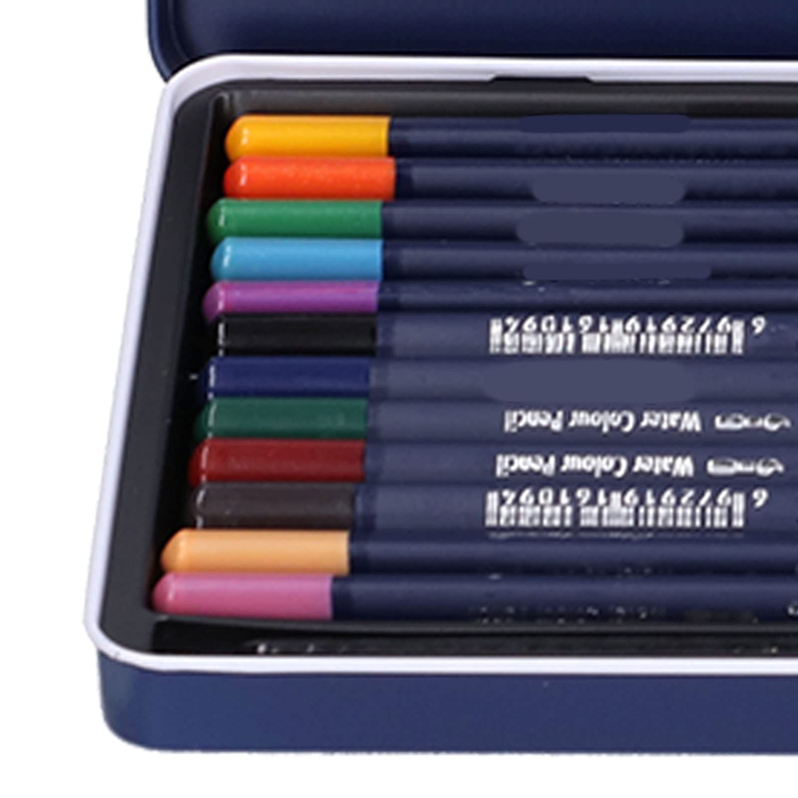 Lápices de Acuarela, Juego de Lápices de Colores Solubles en Agua, Lápices de Colores con Pintura de Troncos Triangulares Gruesos con Caja de Hierro(12 colores)