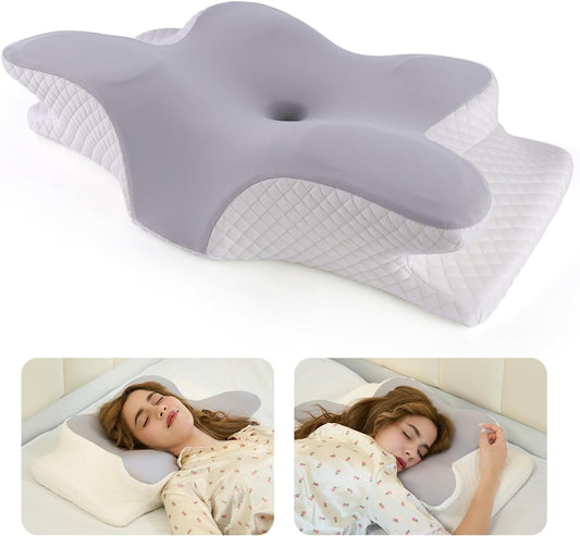 Almohada ergonómica,Almohada Cervical de Espuma con Memoria 2en1,Almohada Ortopedica,Contorno para Dolor de Cuello y Hombro,Almohadas de Soporte Contorneadas para Dormidores de Lado Espalda Estómago.