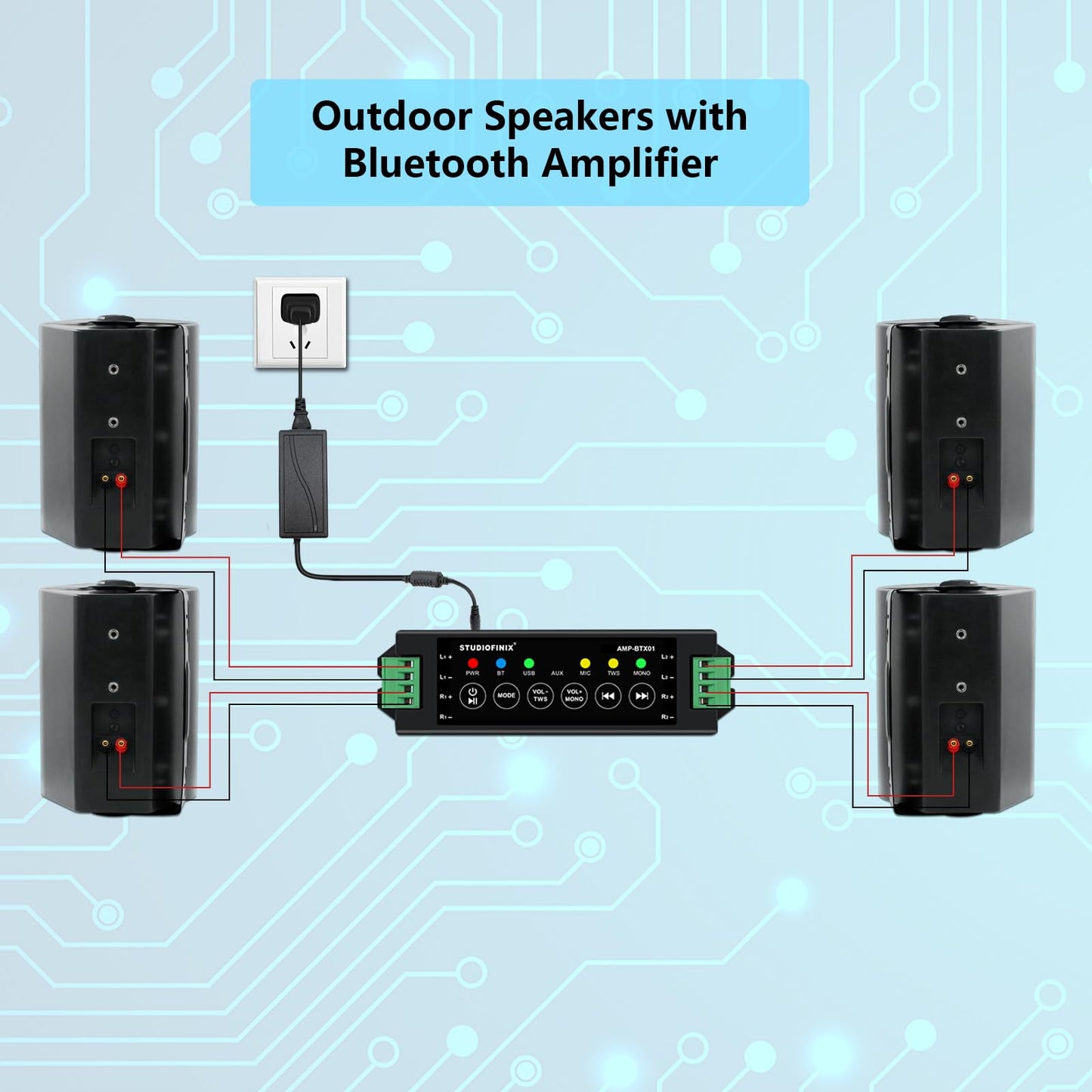 STUDIOFINIX Altavoces de 5.25 Pulgadas, 600 vatios para Interiores y Exteriores, con cúpula estéreo Superior,Compatible con Bluetooth (4 Altavoces)