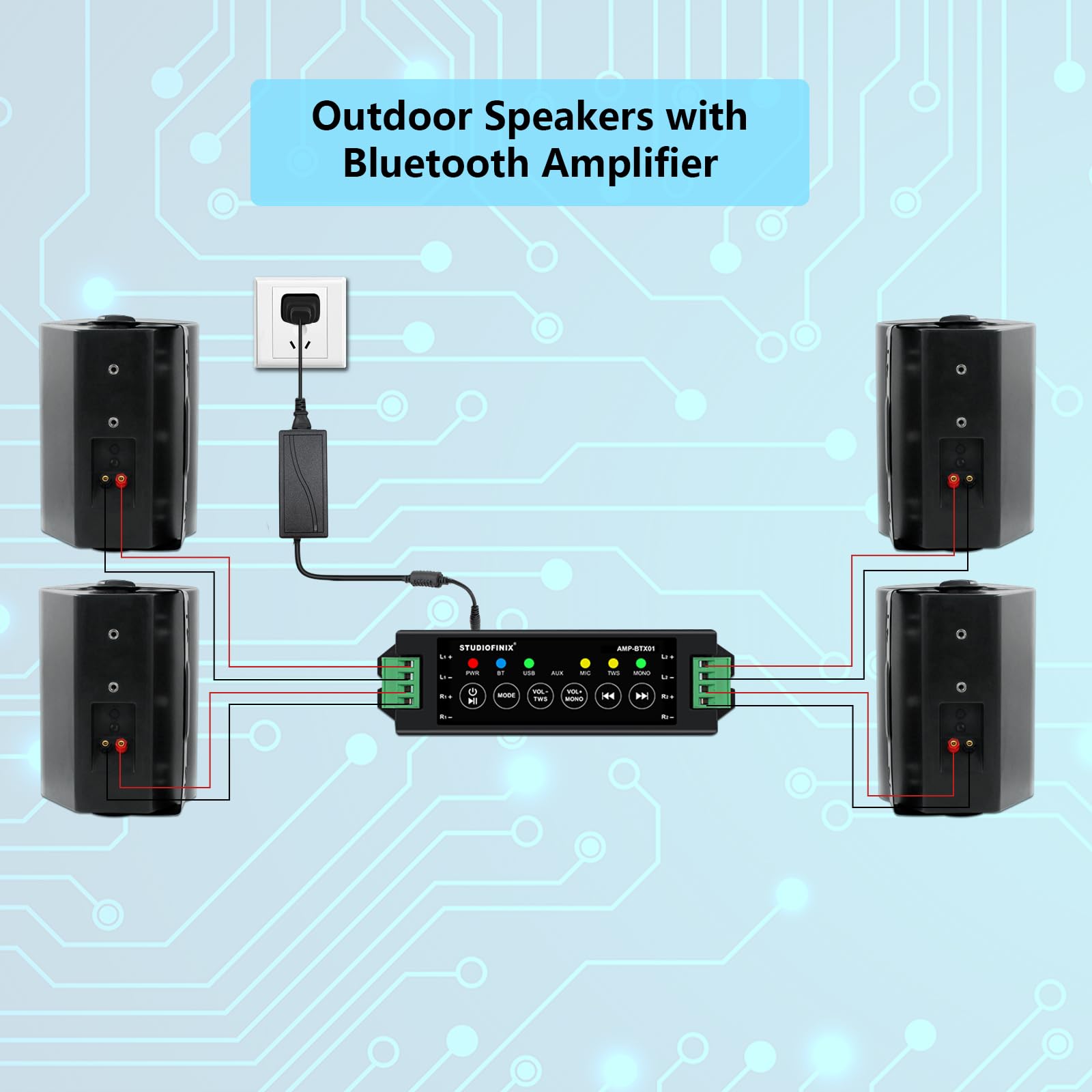 STUDIOFINIX Altavoces de 5.25 Pulgadas, 600 vatios para Interiores y Exteriores, con cúpula estéreo Superior,Compatible con Bluetooth (4 Altavoces)