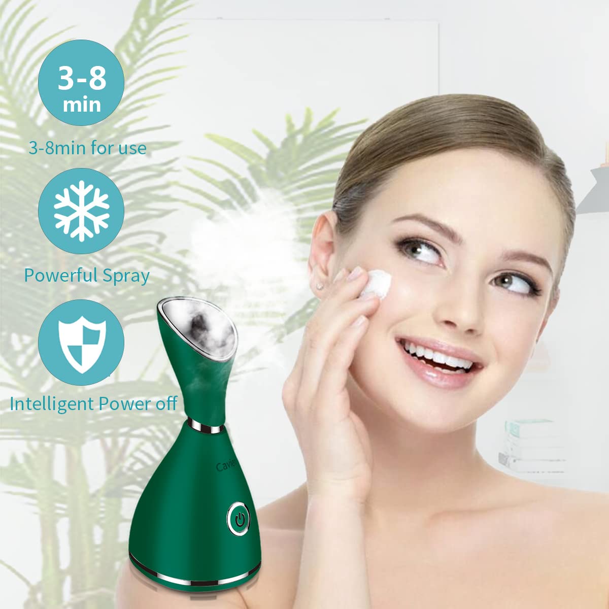 Vaporizador facial nano iónico facial humidificador de niebla cálida, atomizador hidratante facial vaporizador facial para el hogar, sauna y spa, con kit de piel de acero inoxidable de 4 piezas y banda para el cabello (verde)