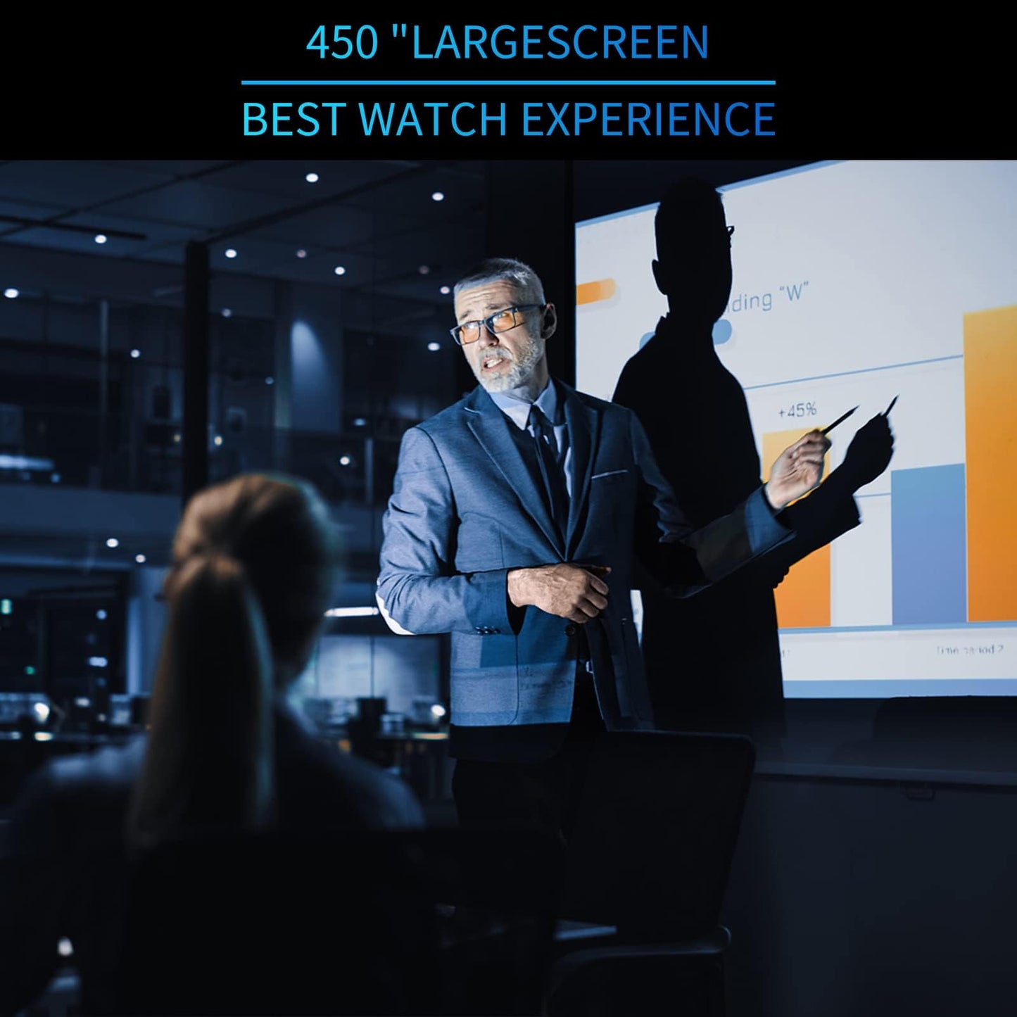 Proyector 1080P JIFAR 7000Lux HD con Pantalla de 400 Pulgadas, Zoom de 4 K, proyector Oficial de Negocios y hogar y Exteriores, Compatible con TV Stick, HDMI, VGA, USB, Smartphone, PC, Xbox