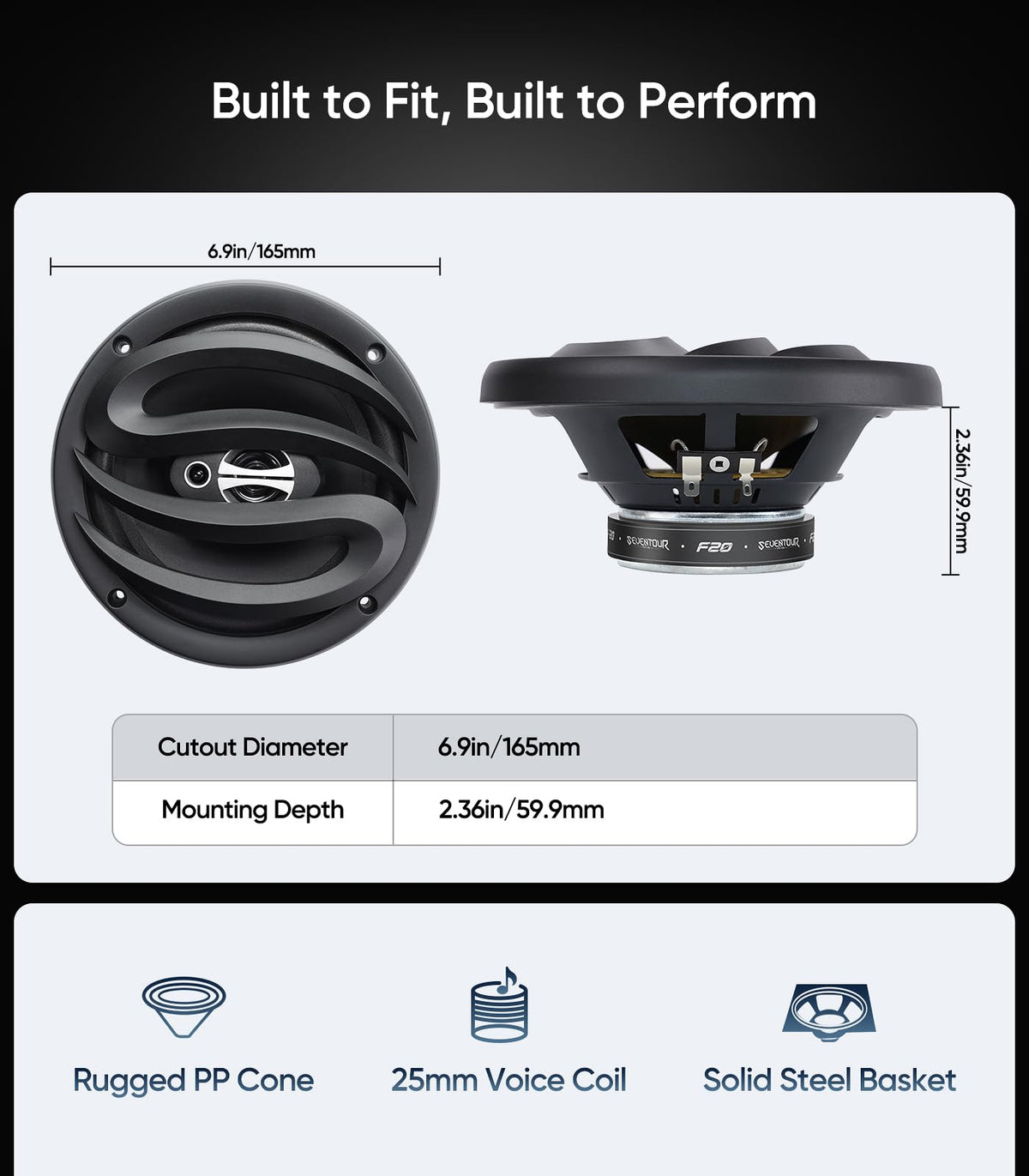 Altavoces Seventour Negro de 6.5 Pulgadas para Honda Accord 2008-2024 y Civic 2006-2024 con Adaptadores y Arnés
