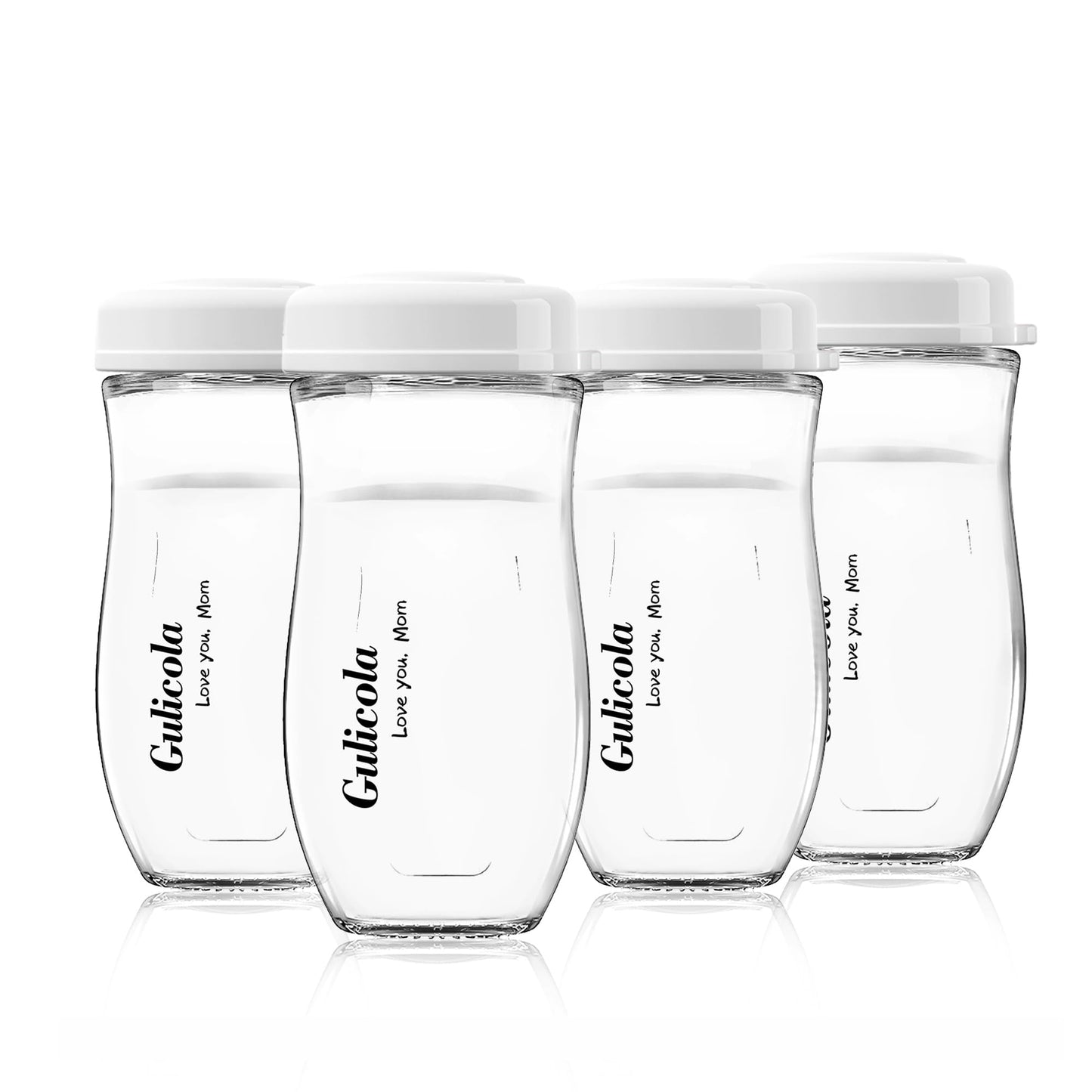 Gulicola - Botellas de almacenamiento de leche materna para bebé, 8 onzas, botellas de colección de leche materna de cuello ancho, paquete de 4 unidades, color blanco