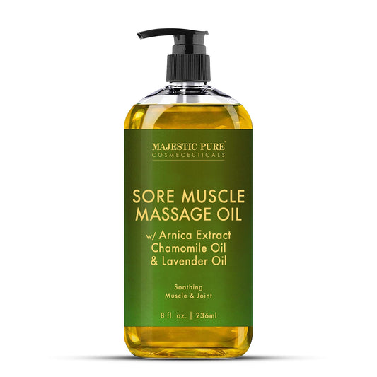 MAJESTIC PURE Aceite de masaje muscular Arnica Sore para articulaciones y músculos por Majestic Pure – Alivia el dolor, los músculos cansados, nutritivo e hidratante, 8 onzas líquidas. Oz, Paquete individual