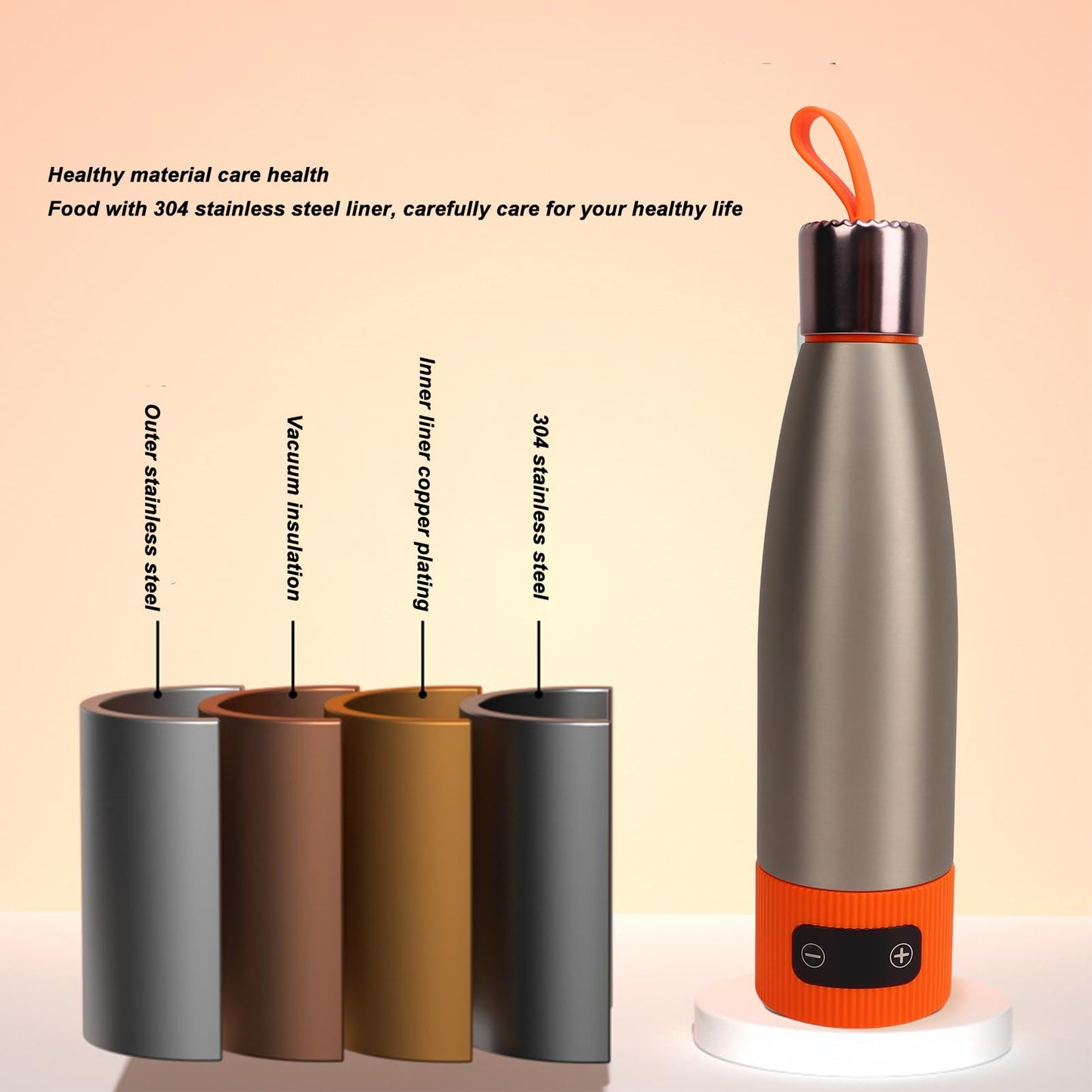 Calentador de Agua Portátil, 350ml Calentador de Biberón Portátil para Bebés, Calentador de Leche para Leche Materna o Fórmula, Viaje y Casa, Batería de 15000mAh de Potencia