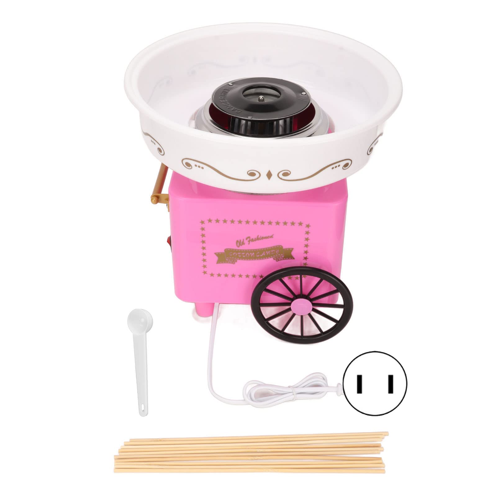 Máquina de Algodón de Azúcar Profesional Hogareña, Color Blanco/Rosa, Bajo Ruido, Operación Simple con Ventosas Incluye Kit Inicio