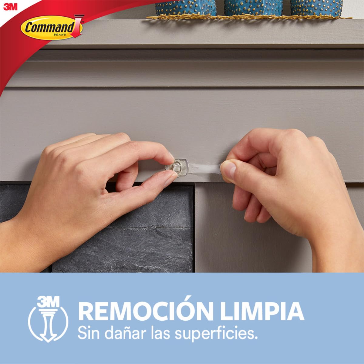 Command 3M Gancho Adhesivo sin dañar la superficie, Uso Interior, Mini, Transparente, 18 piezas, Resiste hasta 225gr.