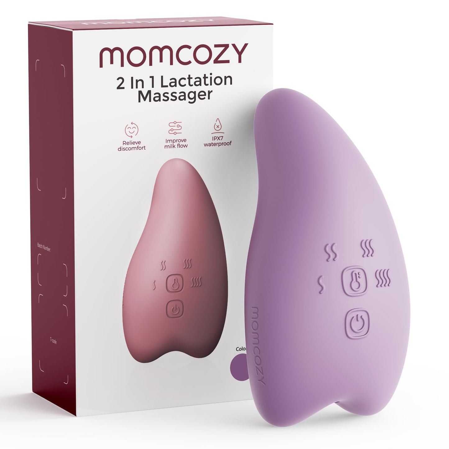 Momcozy A1Pro Masajeador Eléctrico de Lactancia, Vibración Profunda y Calentamiento Rápido para una Extracción Eficiente, Función de Memoria y Carga Rápida, para Postparto, Lila